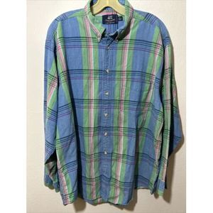 417 by Van Heusen Men's Gree/blue‎ multicolored Plaid  Shirt Size L cotton